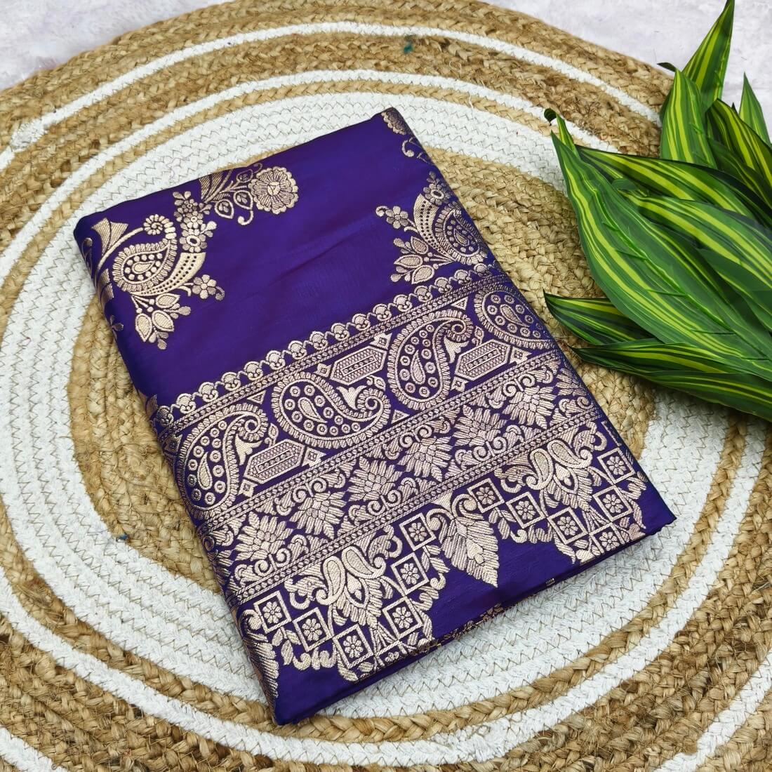 Snazzy Purple Pure Zari Weaving Banarasi Silk Saree With Eloquence Blouse Piece