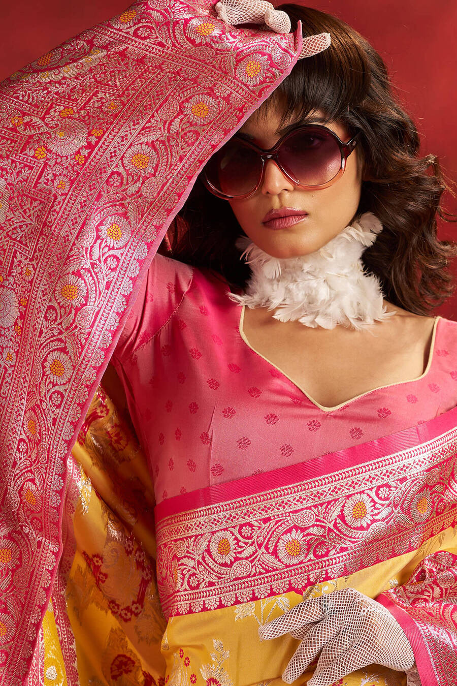 Demanding Yellow Pure Zari Weaving Banarasi Silk Saree With Girlish Blouse Piece