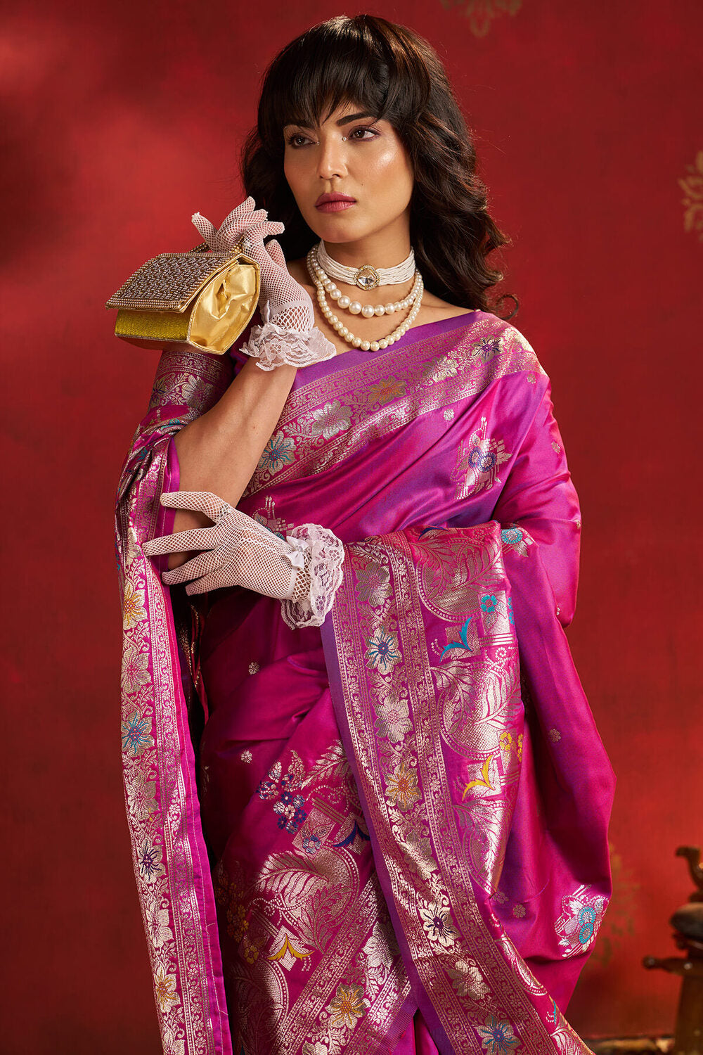 Most Stunning Magenta Pure Zari Weaving Banarasi Silk Saree With Outstanding Blouse Piece