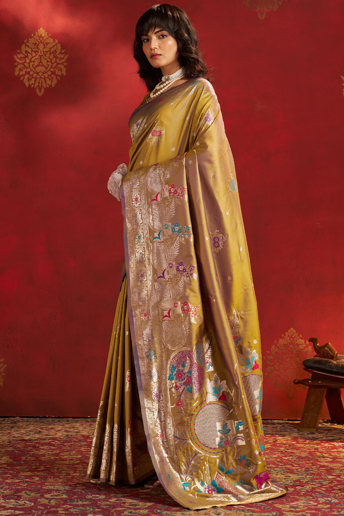 Transcendent Mustard Pure Zari Weaving Banarasi Silk Saree With Phenomenal Blouse Piece