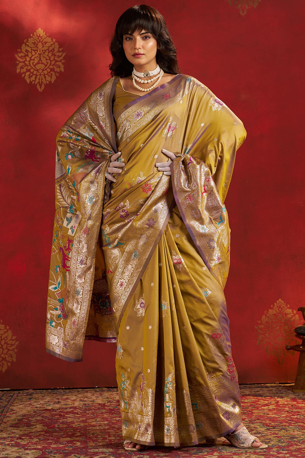 Transcendent Mustard Pure Zari Weaving Banarasi Silk Saree With Phenomenal Blouse Piece