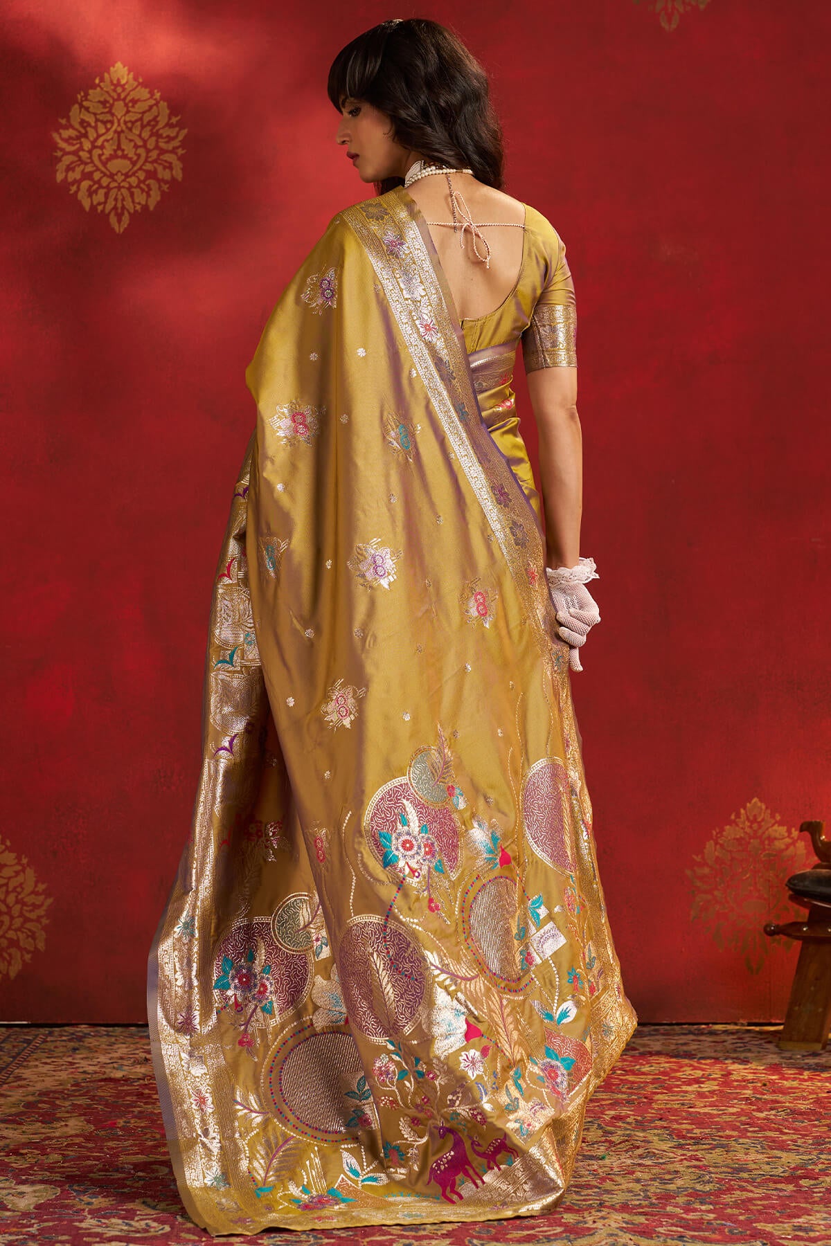 Transcendent Mustard Pure Zari Weaving Banarasi Silk Saree With Phenomenal Blouse Piece