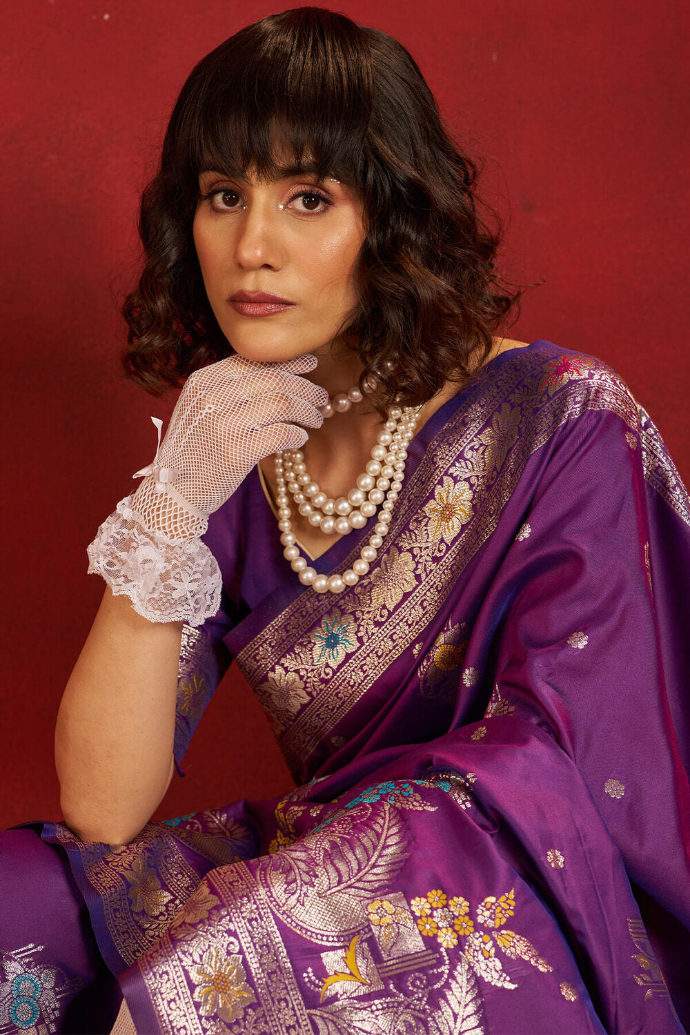 Jazzy Purple Pure Zari Weaving Banarasi Silk Saree With Designer Blouse Piece