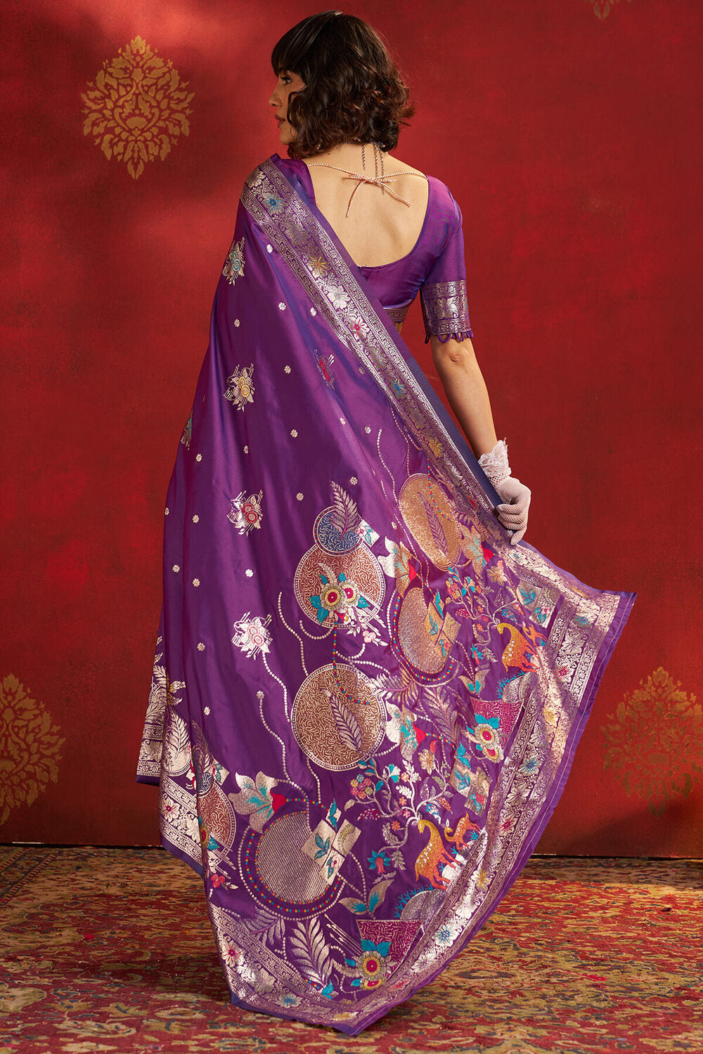 Jazzy Purple Pure Zari Weaving Banarasi Silk Saree With Designer Blouse Piece