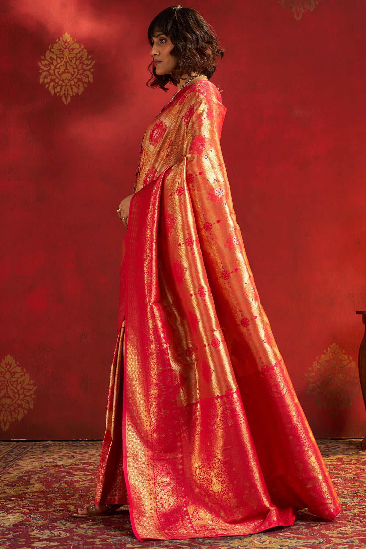 Redolent Dark Pink Kanjivaram Silk Saree With Pleasurable Blouse Piece