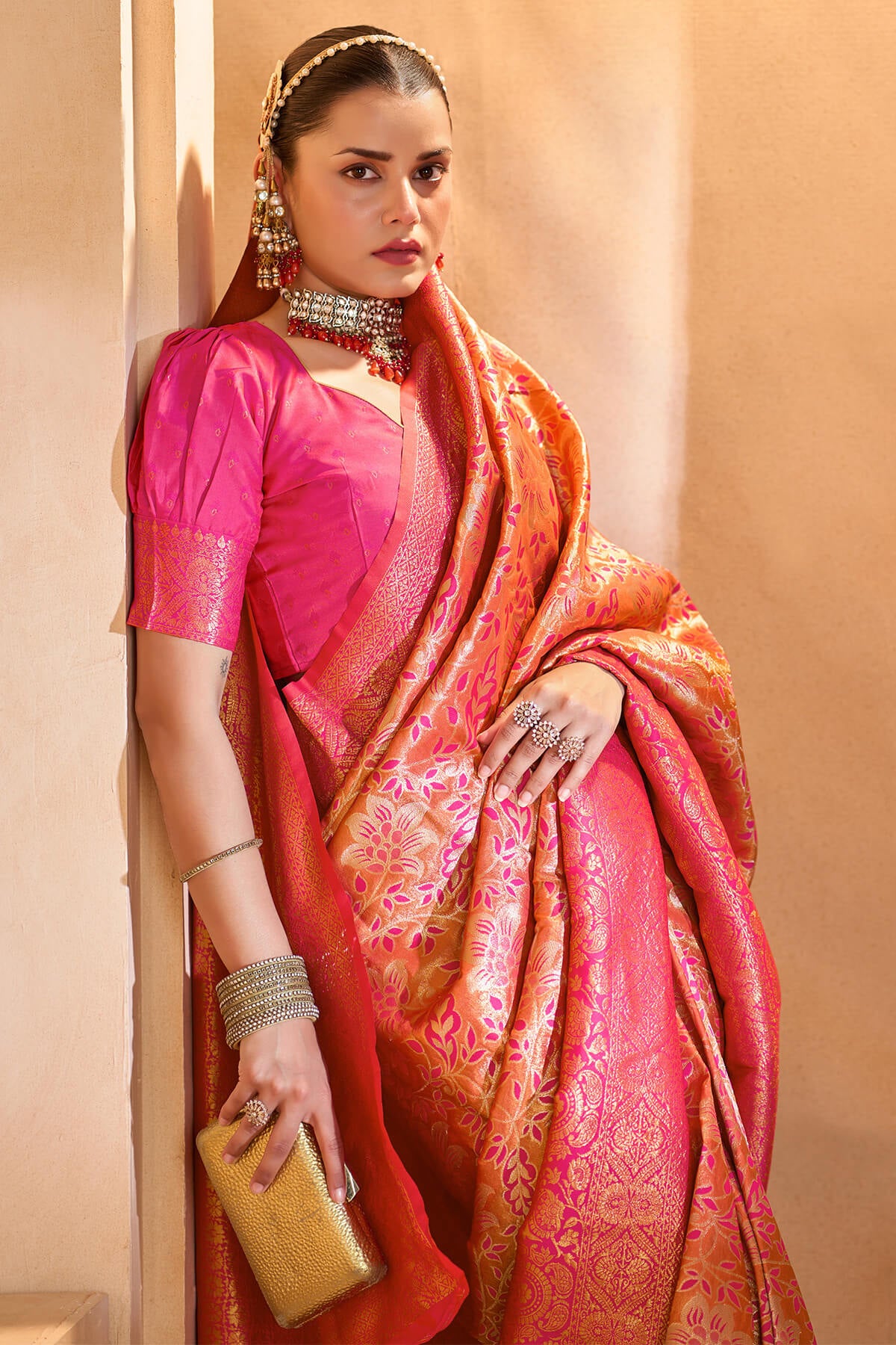 Verdant Dark Pink Kanjivaram Silk Saree With Beautiful Blouse Piece