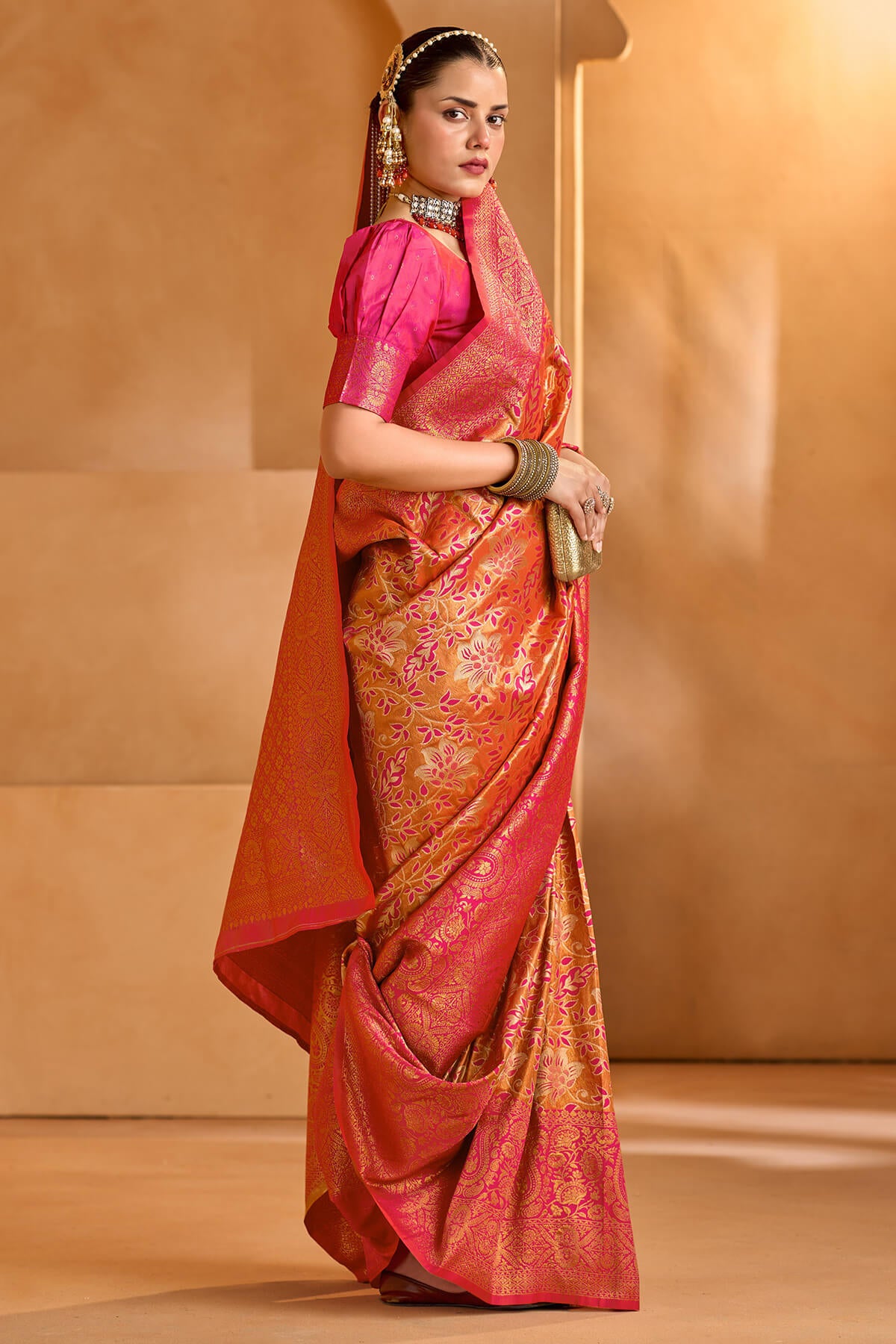 Verdant Dark Pink Kanjivaram Silk Saree With Beautiful Blouse Piece