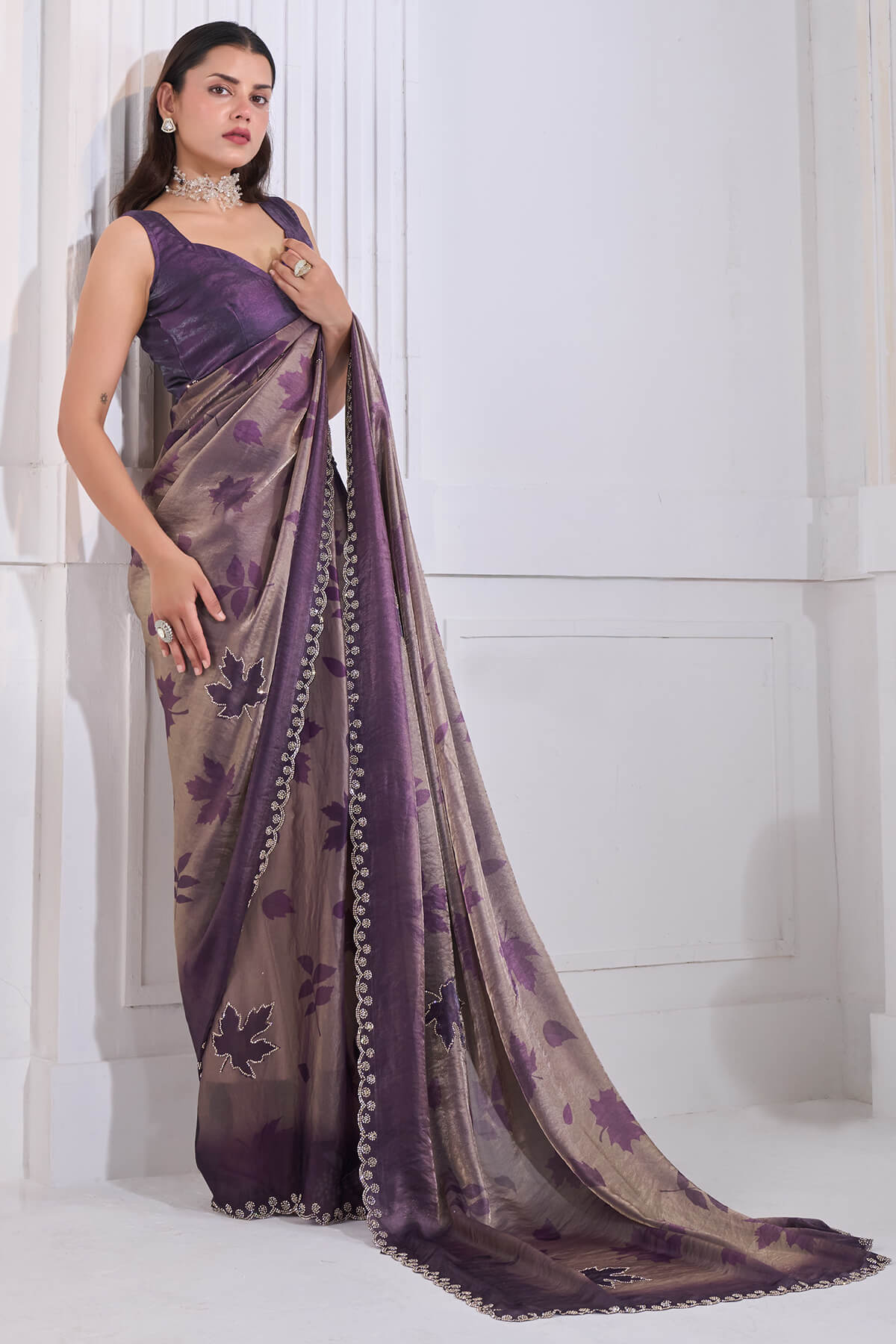 Majestic Purple Jarkan Work Fandy Silk Saree