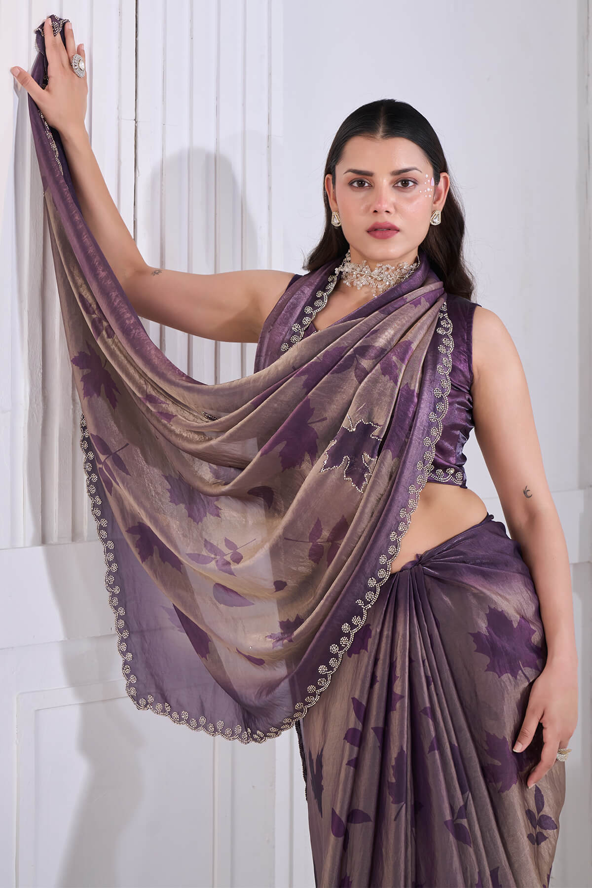 Majestic Purple Jarkan Work Fandy Silk Saree