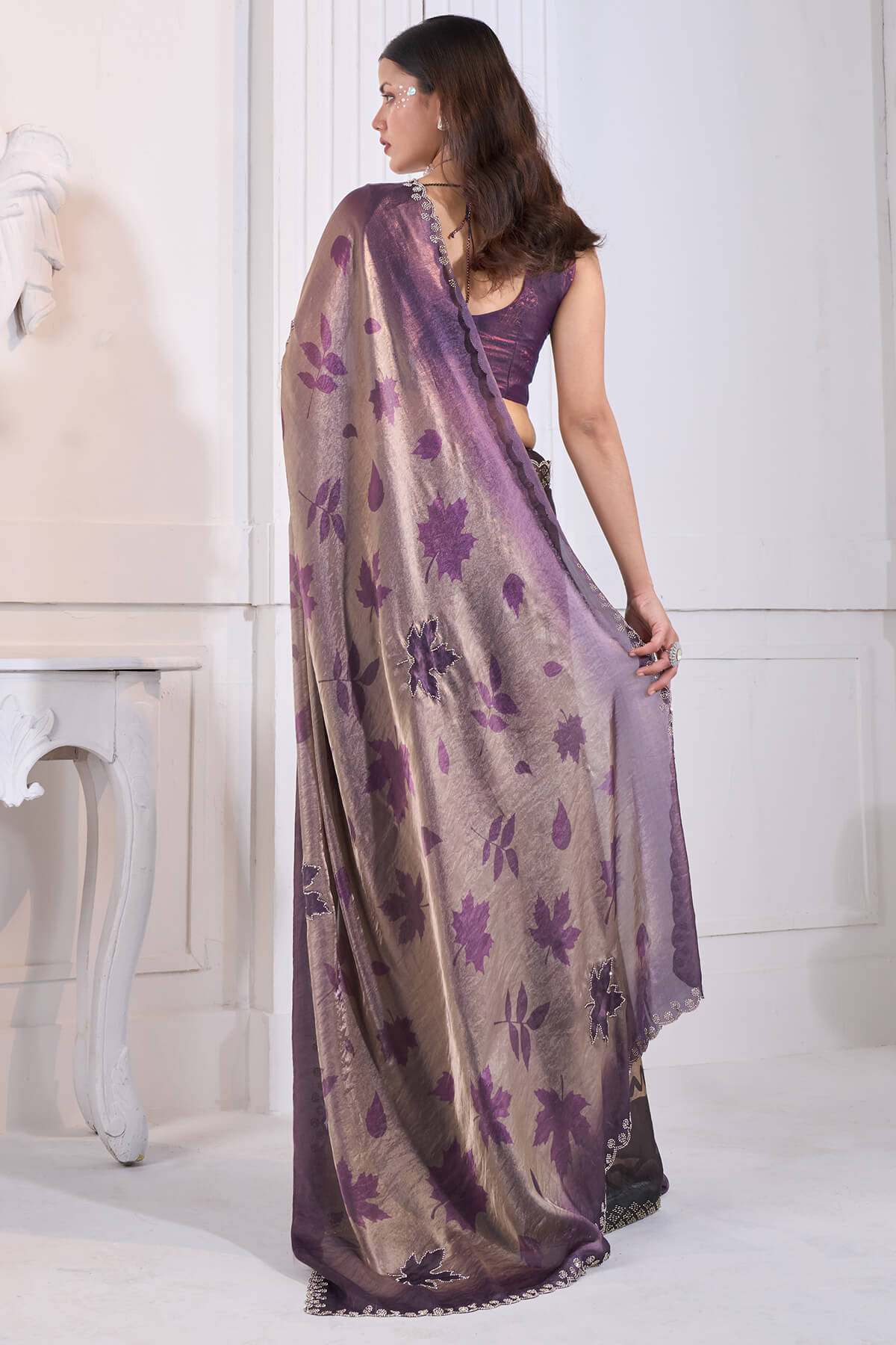 Majestic Purple Jarkan Work Fandy Silk Saree