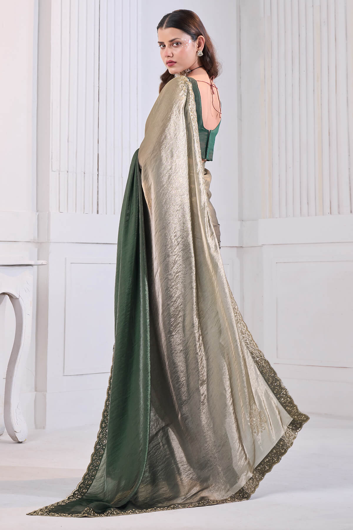 Lovely Green Jarkan Work Fandy Silk Saree
