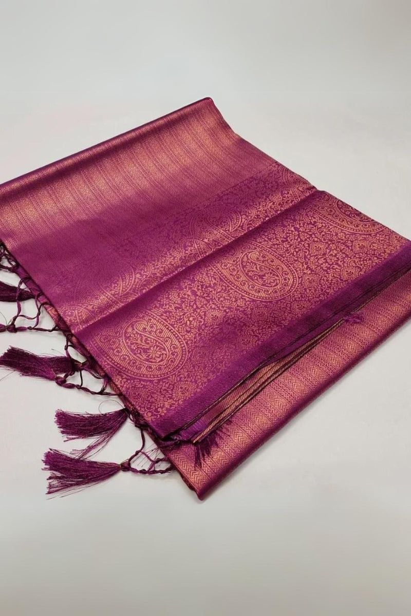 Lagniappe Purple Kanjivaram Silk Saree With Panoply Blouse Piece