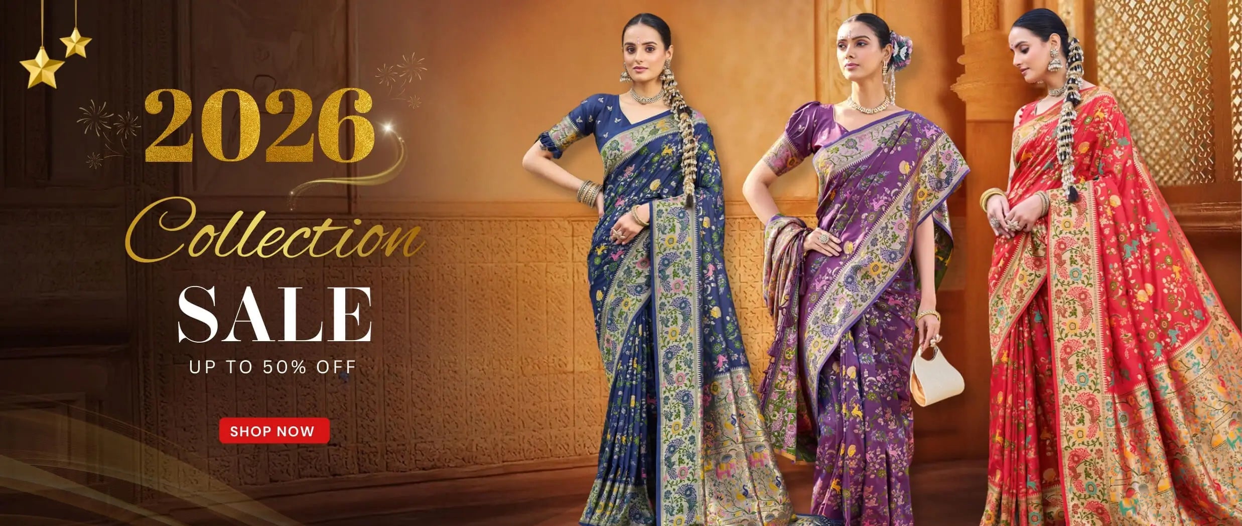 Lajree Designer 2026 ethnic saree collection featuring luxury printed sarees on sale up to 50% off.
