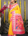 Devastating Yellow Paithani Silk Saree With Appealing Blouse Piece