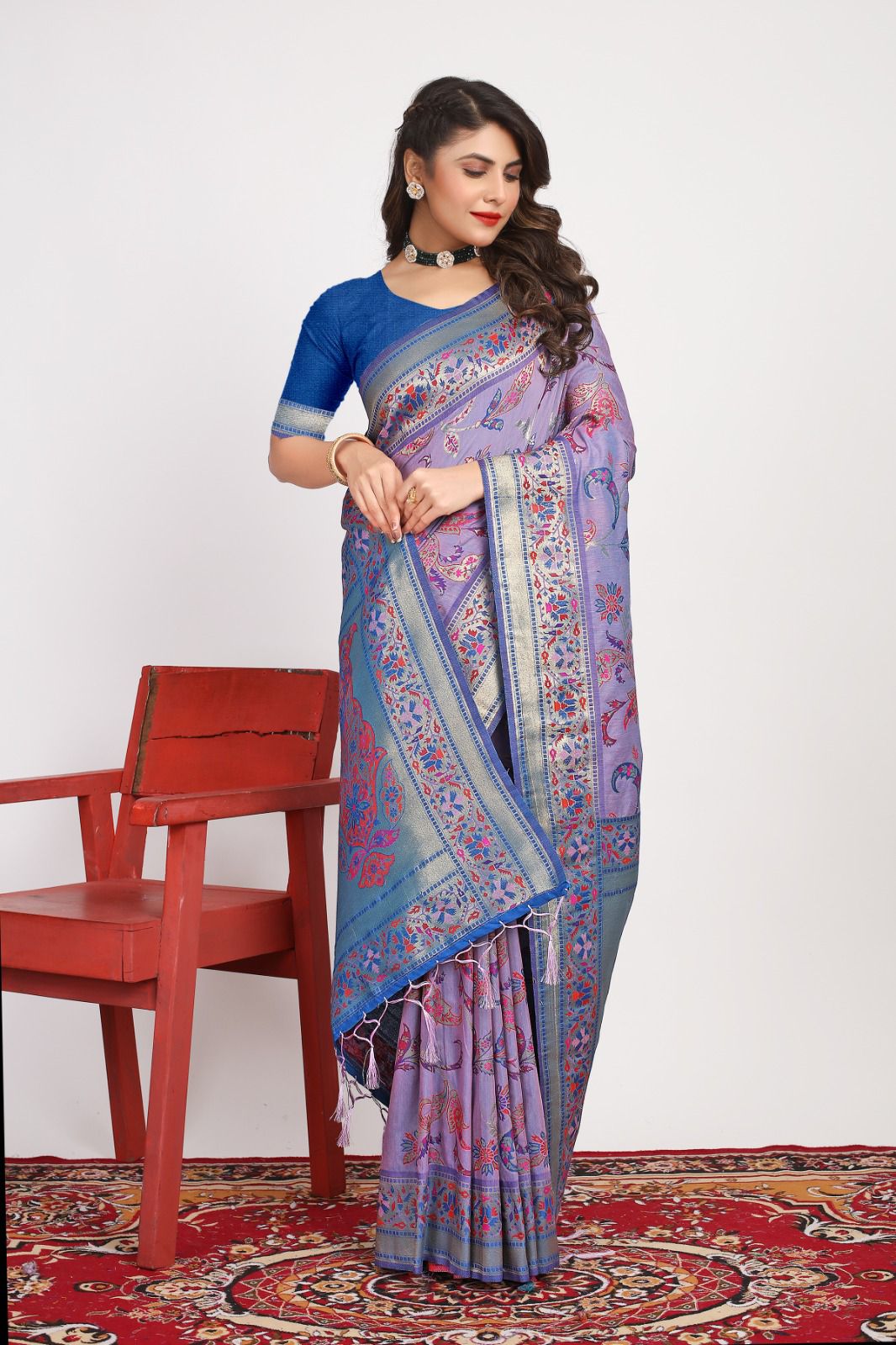 Smart Lavender Pashmina saree With Breathtaking Blouse Piece