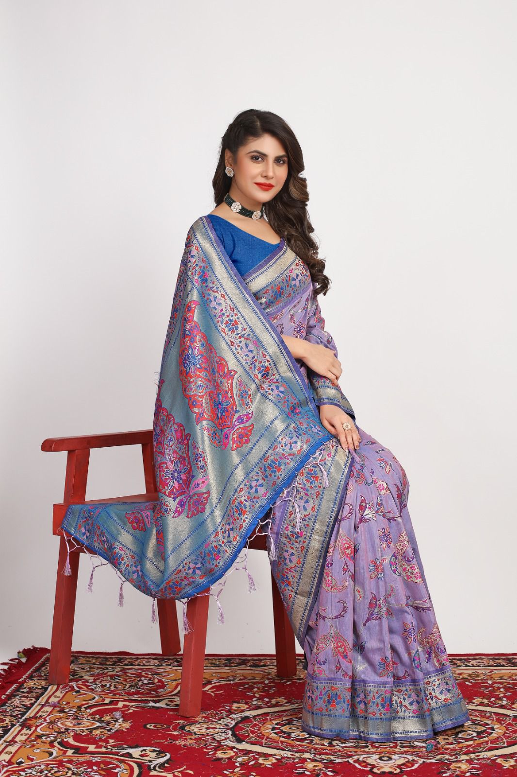 Smart Lavender Pashmina saree With Breathtaking Blouse Piece