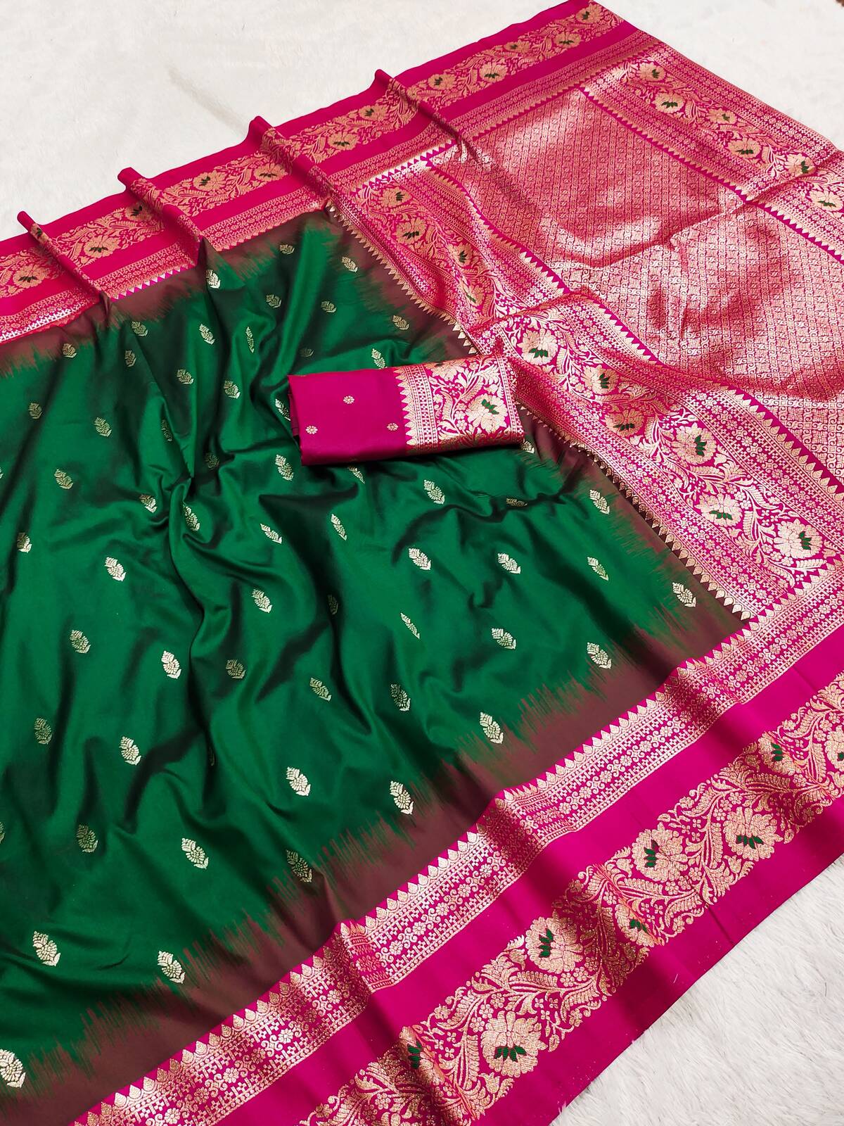 Brood Dark Pink Pure Banarasi Silk Saree With Capricious Blouse Piece