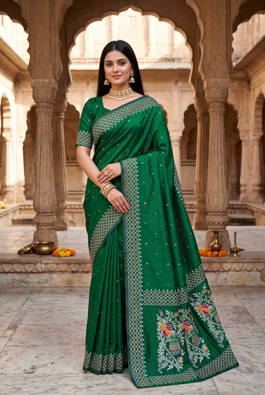 Devastating Green Pure Banarasi Silk Saree With Enchanting Blouse Piece