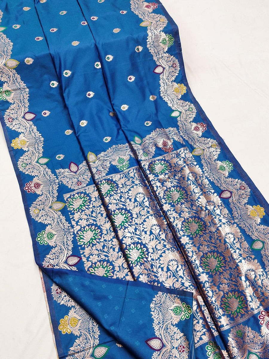 Sophisticated Firozi Soft Banarasi Silk Saree With Phenomenal Blouse Piece main image 0