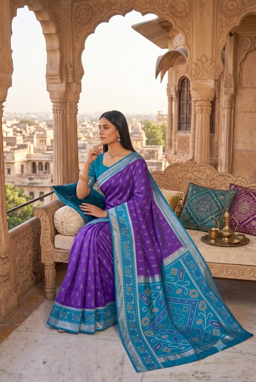 Alluring Purple Banarasi Pochampally Silk Saree With Demure Blouse Piece