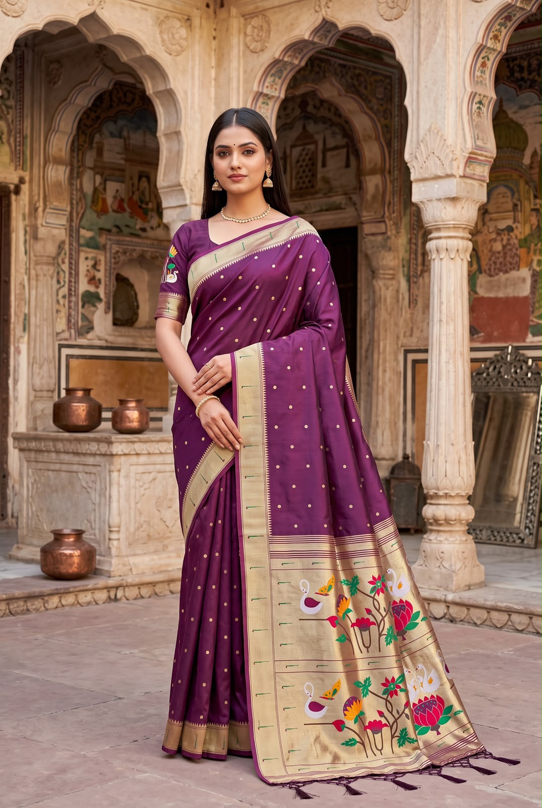 Designer Purple Paithani Silk Saree With Preferable Blouse Piece