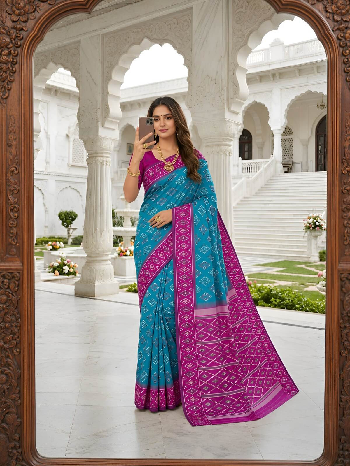 Demure Firozi Soft Silk Saree With Jazzy Blouse Piece