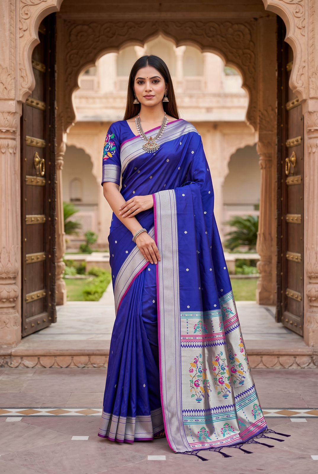 Assemblage Royal Blue Paithani Silk Saree With Nemesis Blouse Piece