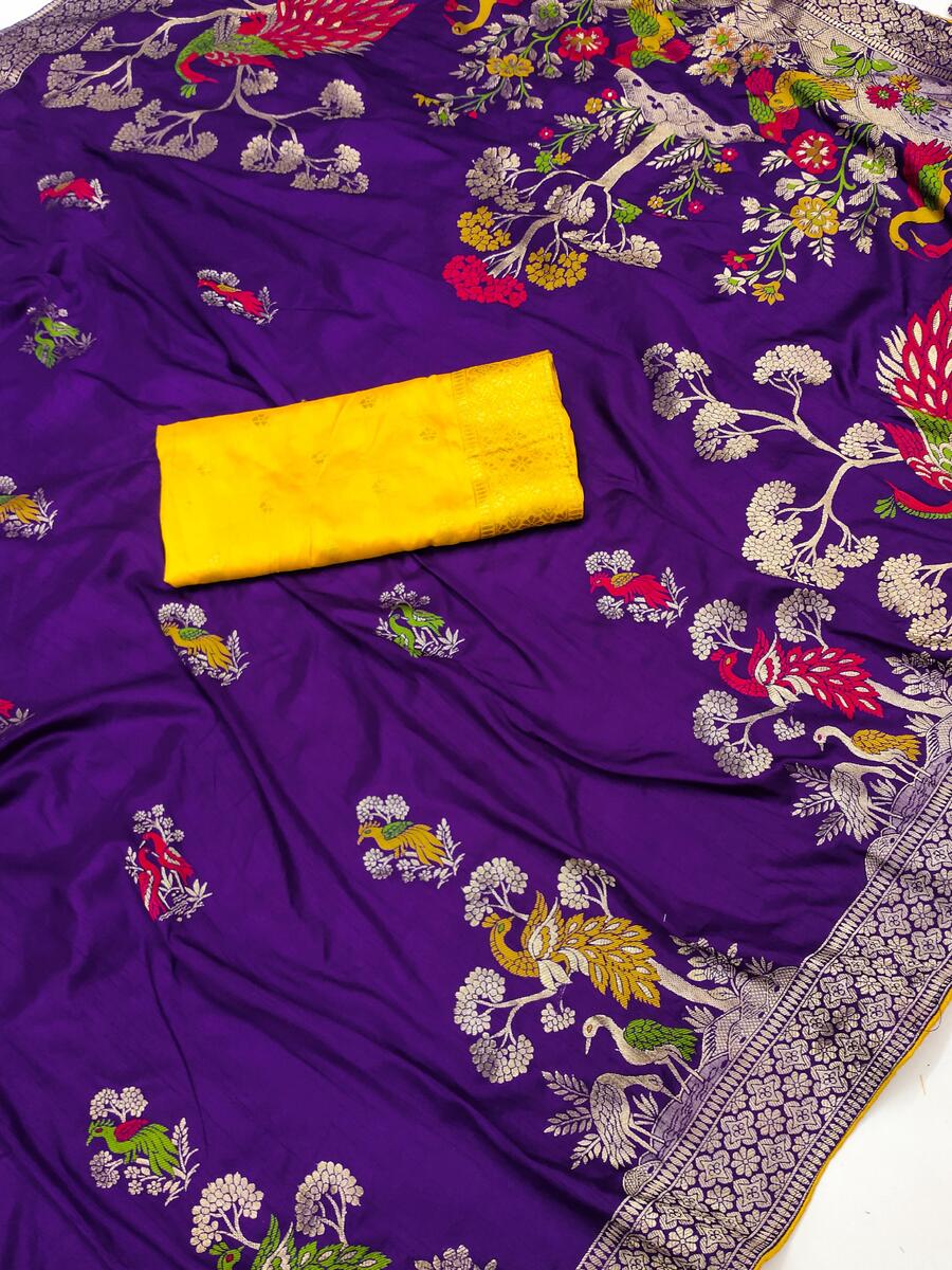 Proficient Purple Viscose Dola Silk Saree With Epiphany Blouse Piece