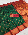 Flattering Dark Green Paithani Silk Saree With Lovely Blouse Piece