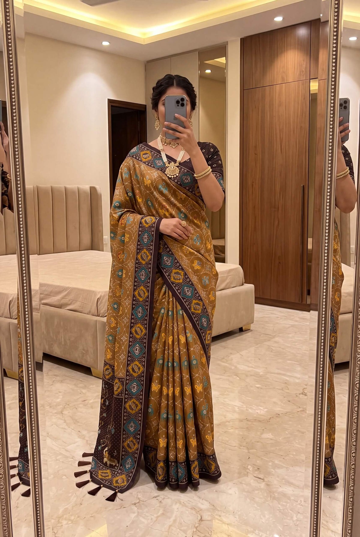 Confounding Mustard Patola Silk Saree with Propinquity Blouse Piece