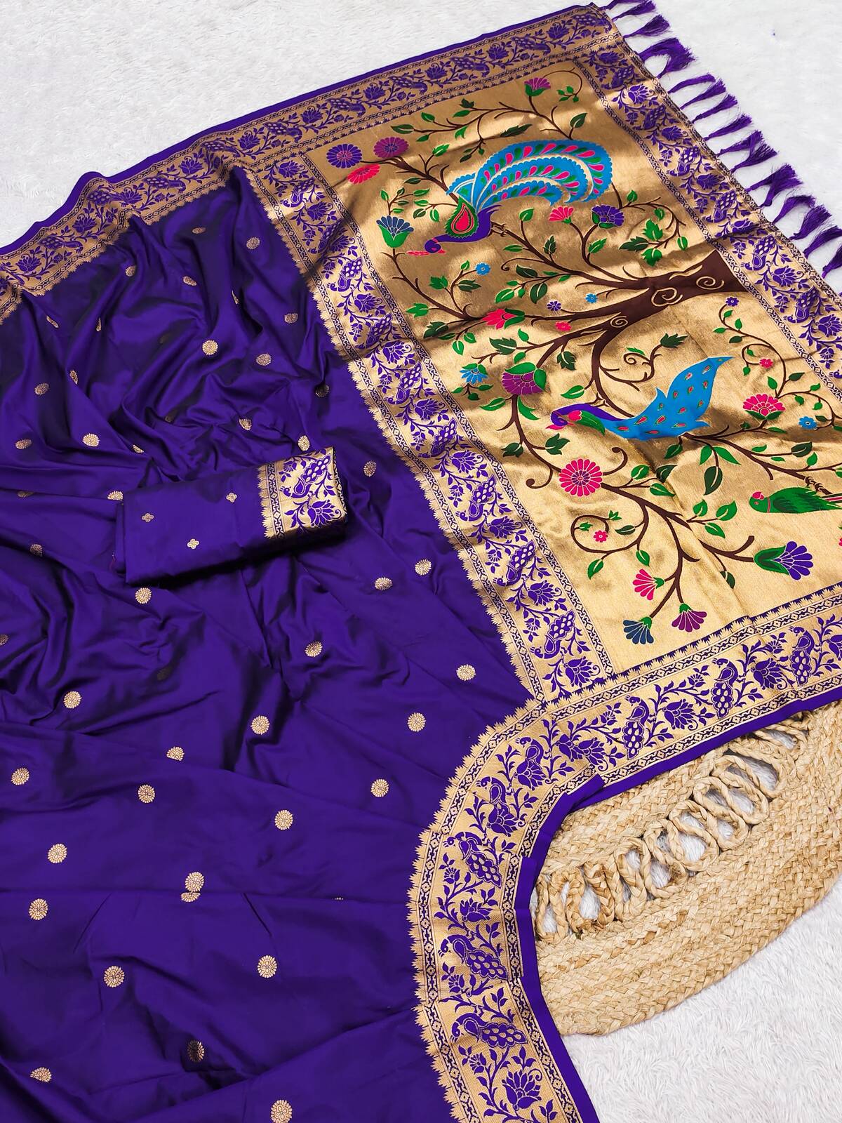 Beautiful Navy Blue Paithani Silk Saree With Mesmeric Blouse Piece