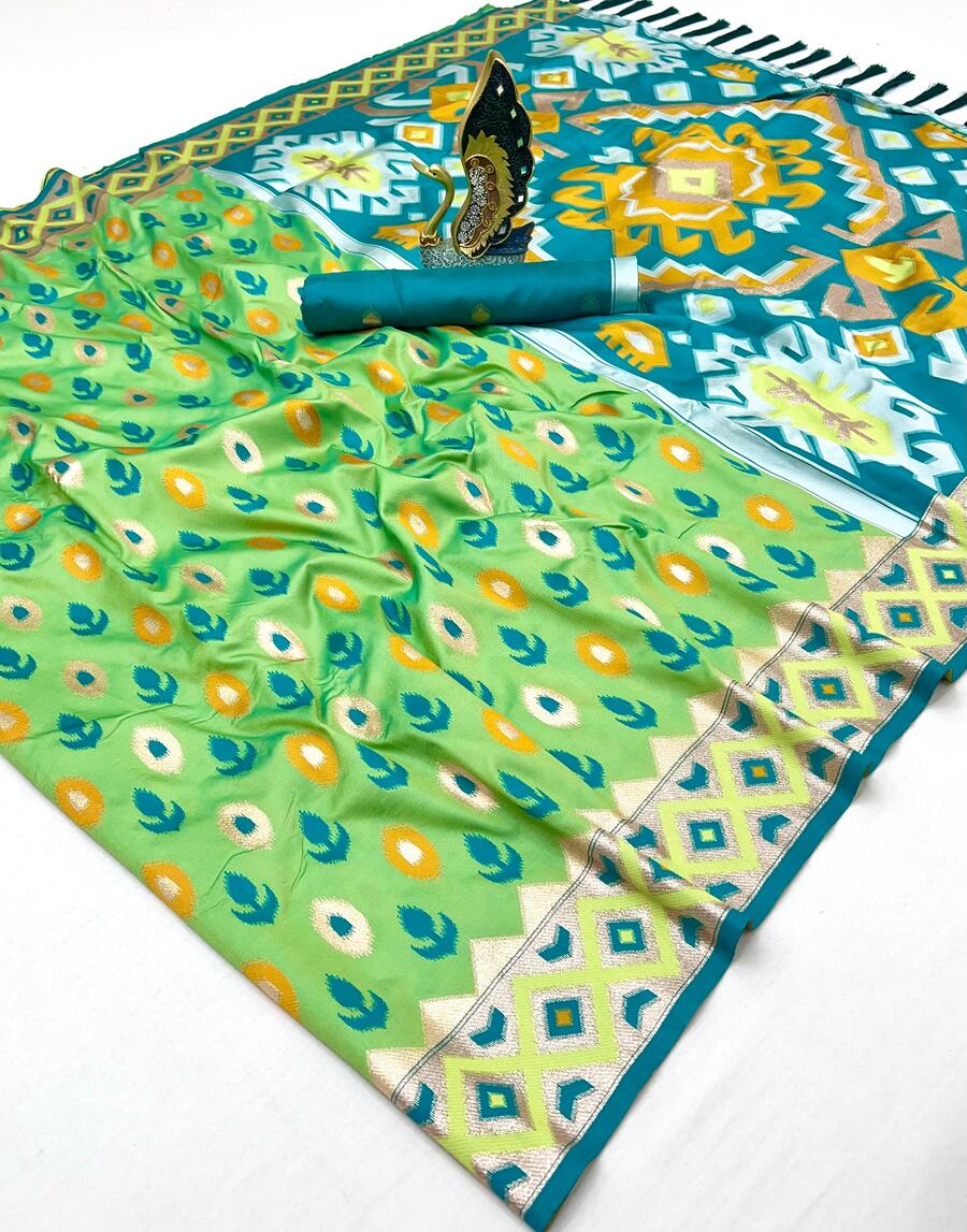 Engaging Parrot Soft Banarasi Ikkat Saree With Surreptitious Blouse Piece