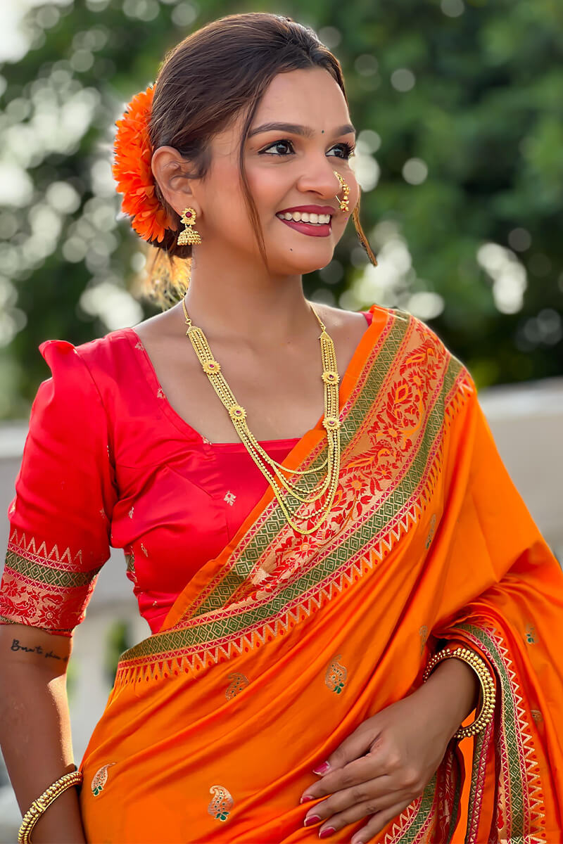 Phenomenal Orange Soft Banarasi Silk Saree With Ideal Blouse Piece