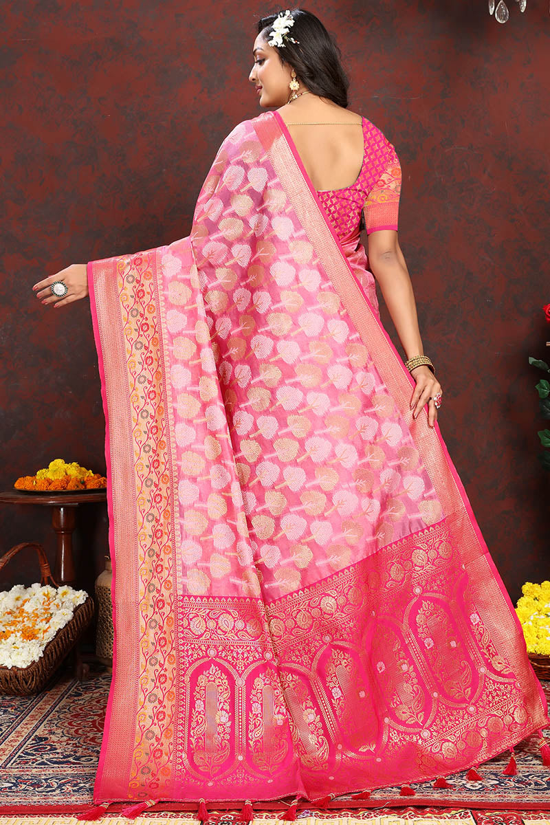 Allure Dark Pink Soft Banarasi Silk Saree With Zephyr Blouse Piece