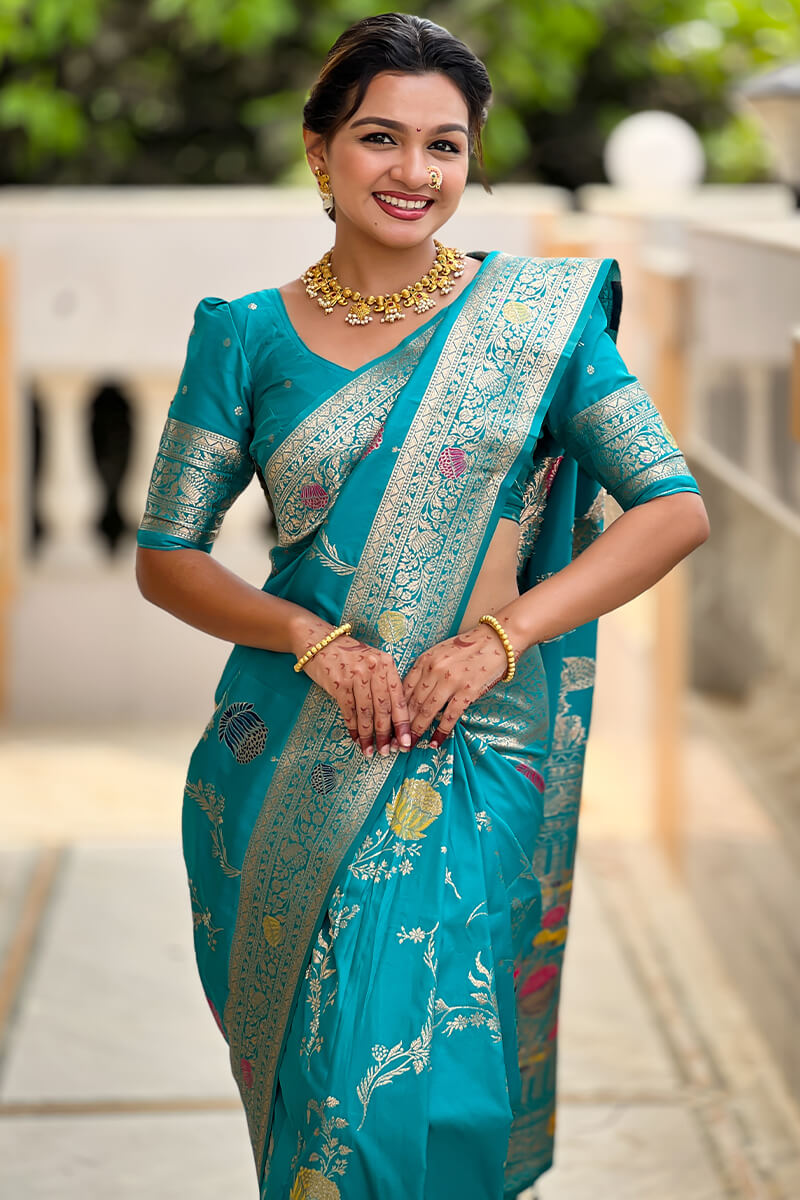 Snazzy Sea Green Soft Banarasi Silk Saree With Sumptuous Blouse Piece