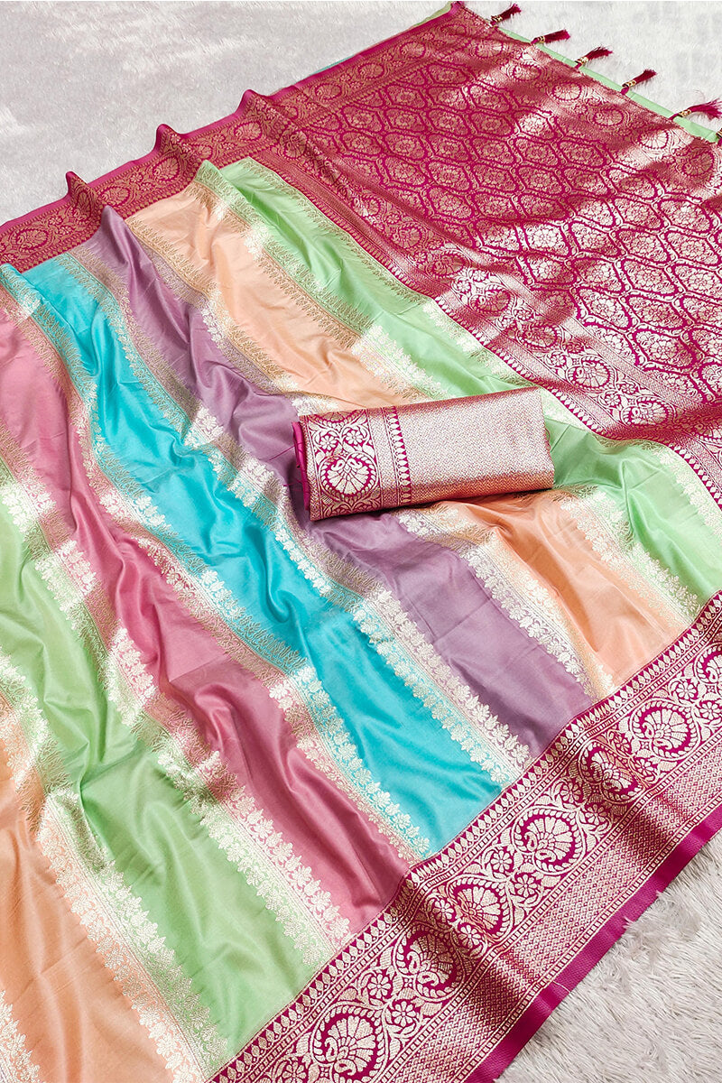 Petrichor Multicolor Soft Banarasi Silk Saree With Preferable Blouse Piece
