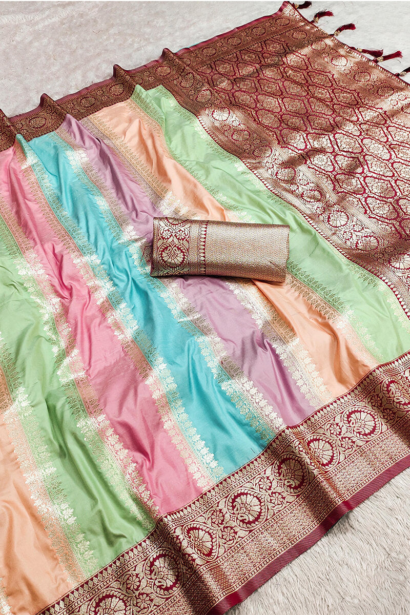 Elegant Multicolor Soft Banarasi Silk Saree With Proficient Blouse Piece