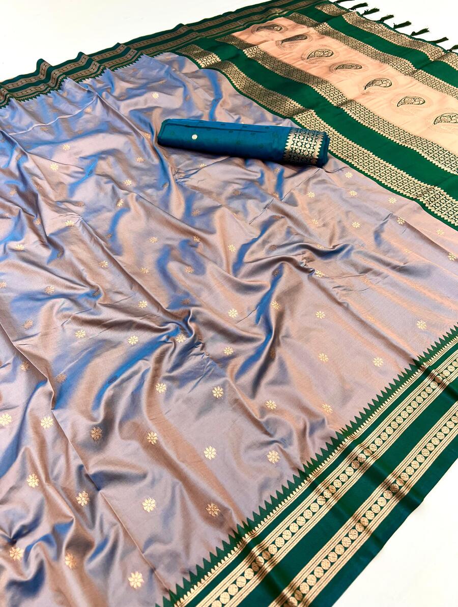 Luxuriant Grey Soft Banarasi Silk Saree With Excellent Blouse Piece