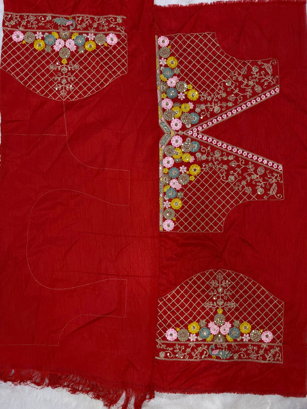 Desiring Red Embroidery Work Soft Silk Saree With Designer Blouse Piece
