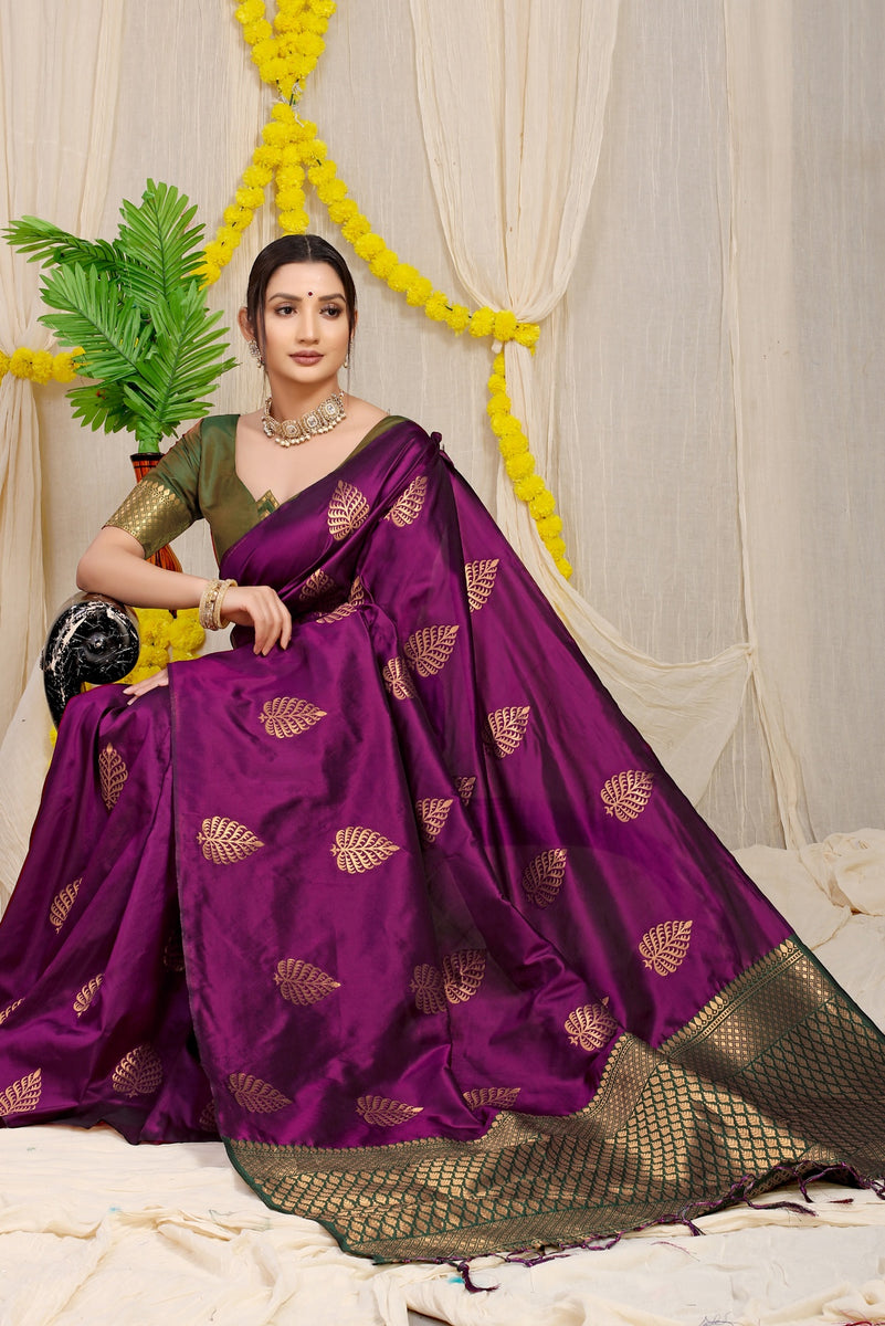 Efflorescence Wine Soft Banarasi Silk Saree With Lissome Blouse Piece Lajreedesigner 7537