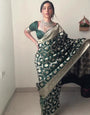 Gorgeous 1-Minute Ready To Wear Green Soft Silk Saree