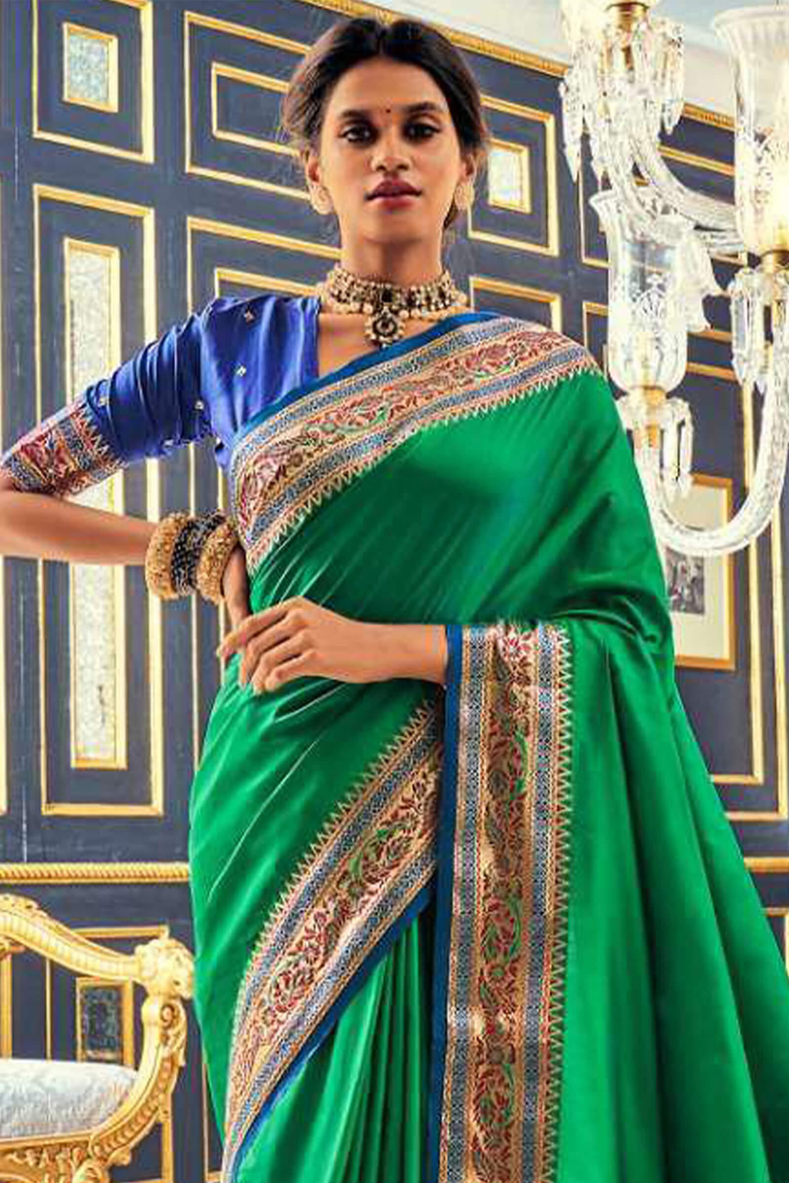 Preferable Green Paithani Silk Saree With Verdant Blouse Piece