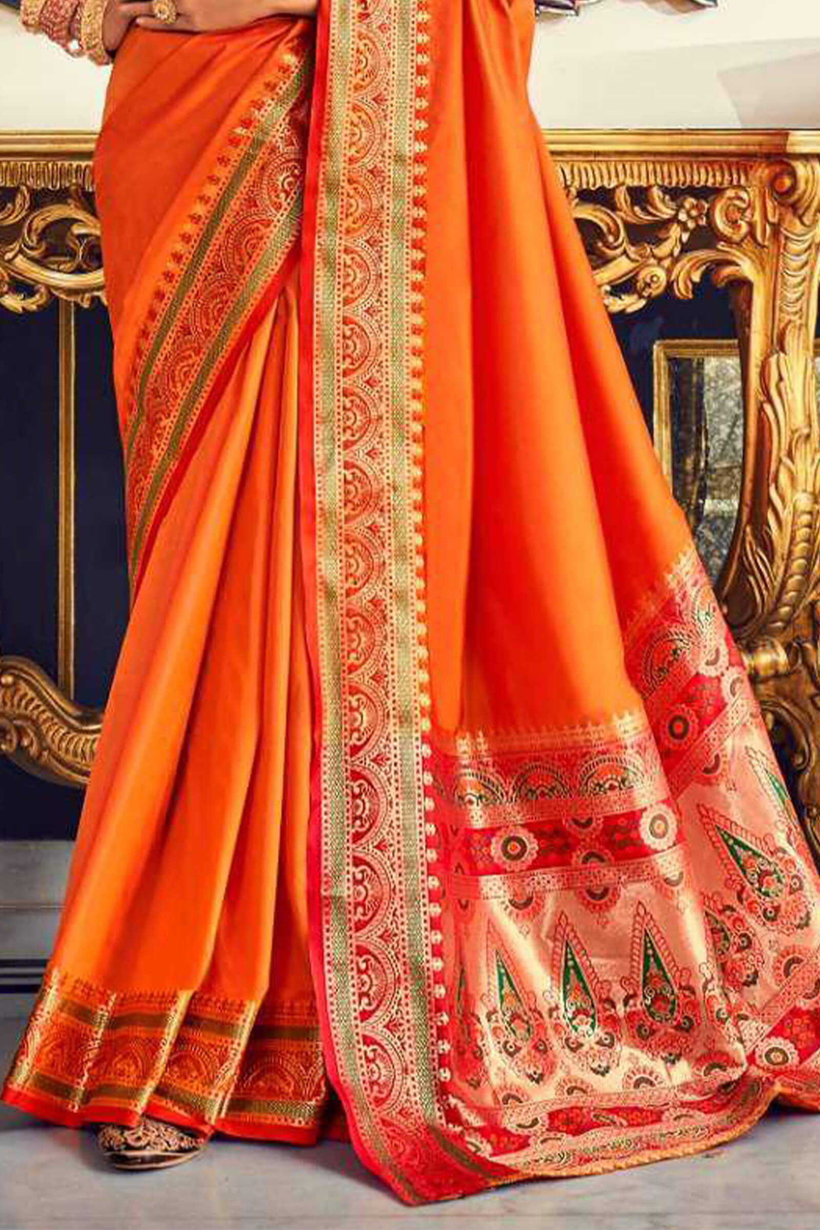 Flaunt Orange Paithani Silk Saree With Proficient Blouse Piece