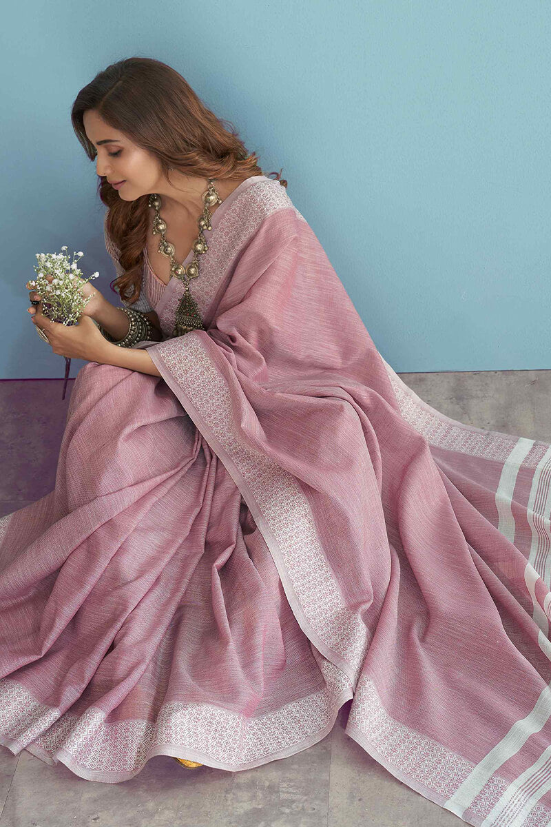 Deserving Lavender Lucknowi Silk Saree With Blooming Blouse Piece