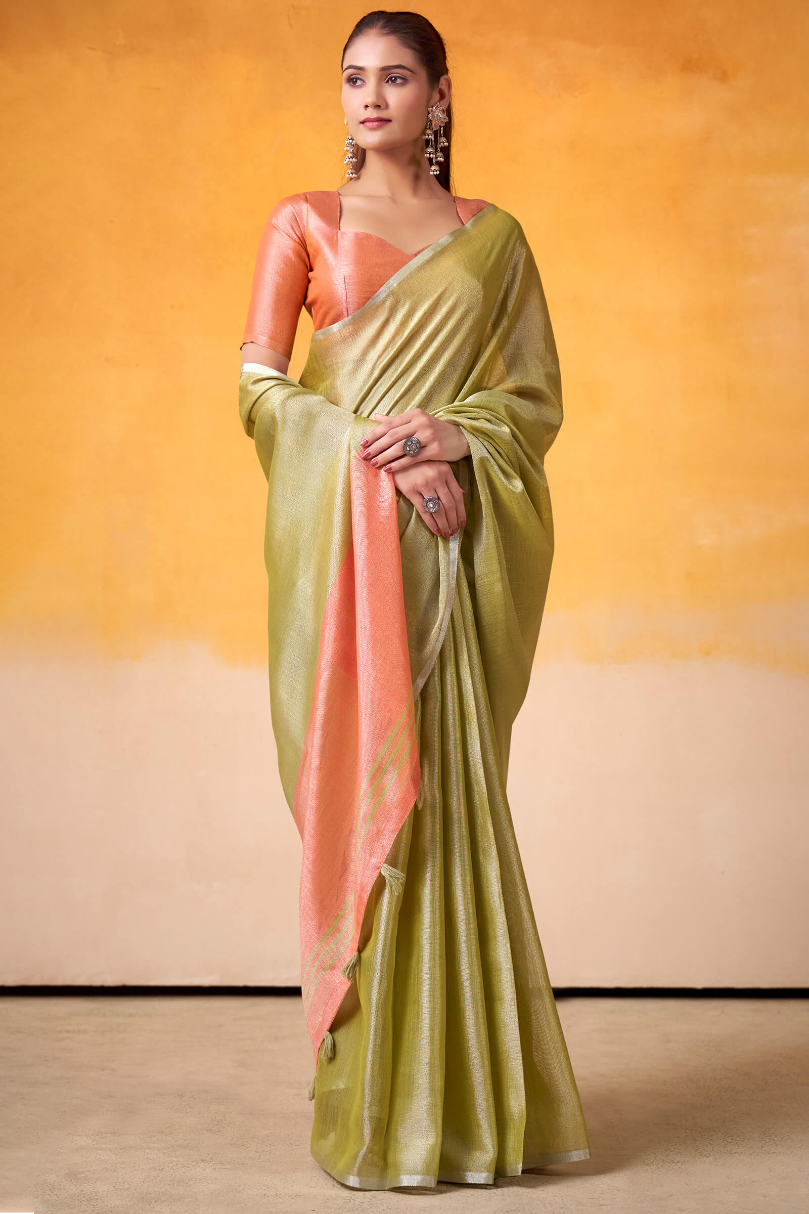 Precious Green Soft Banarasi Tissue Silk Saree With Unequalled Blouse Piece