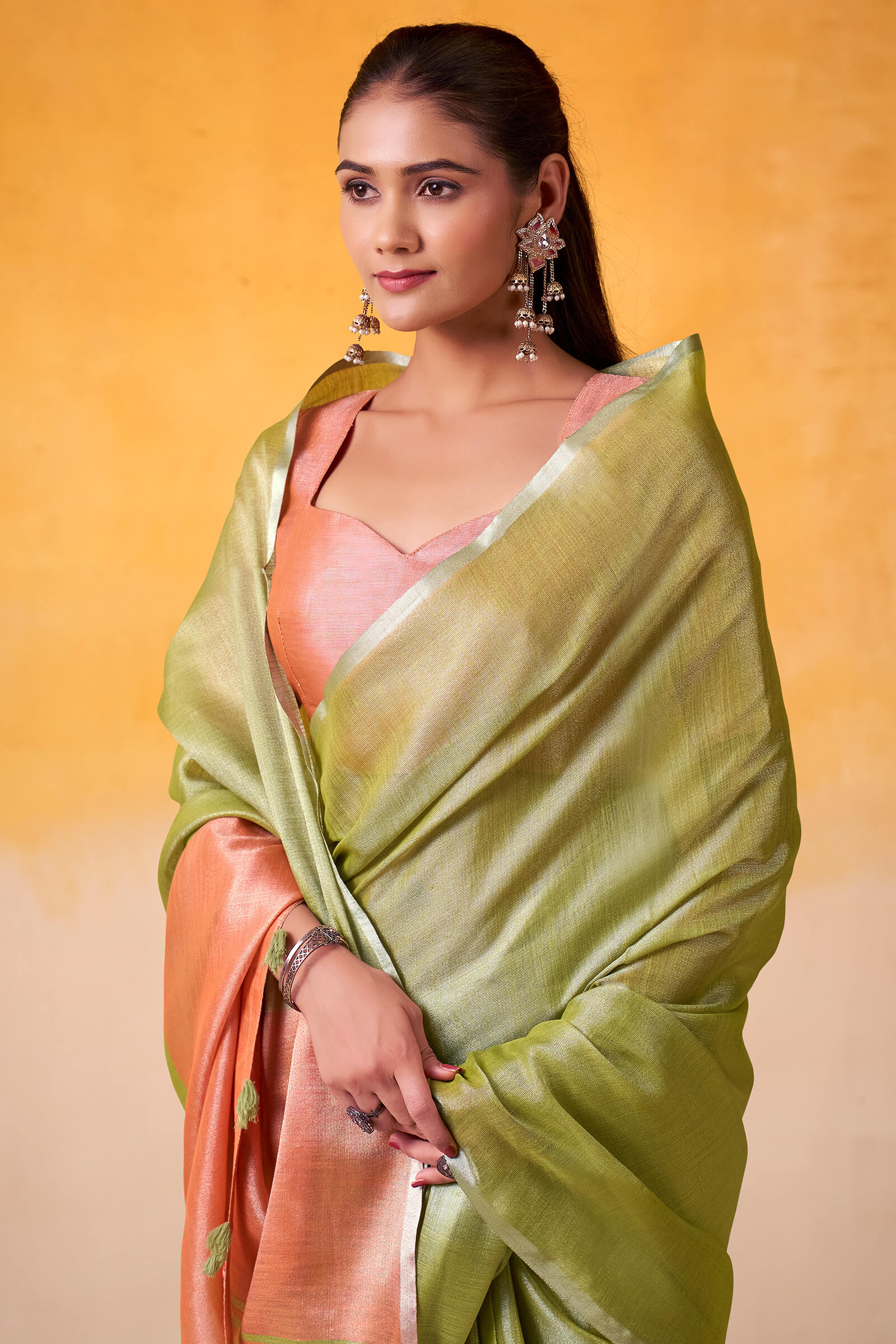 Precious Green Soft Banarasi Tissue Silk Saree With Unequalled Blouse Piece