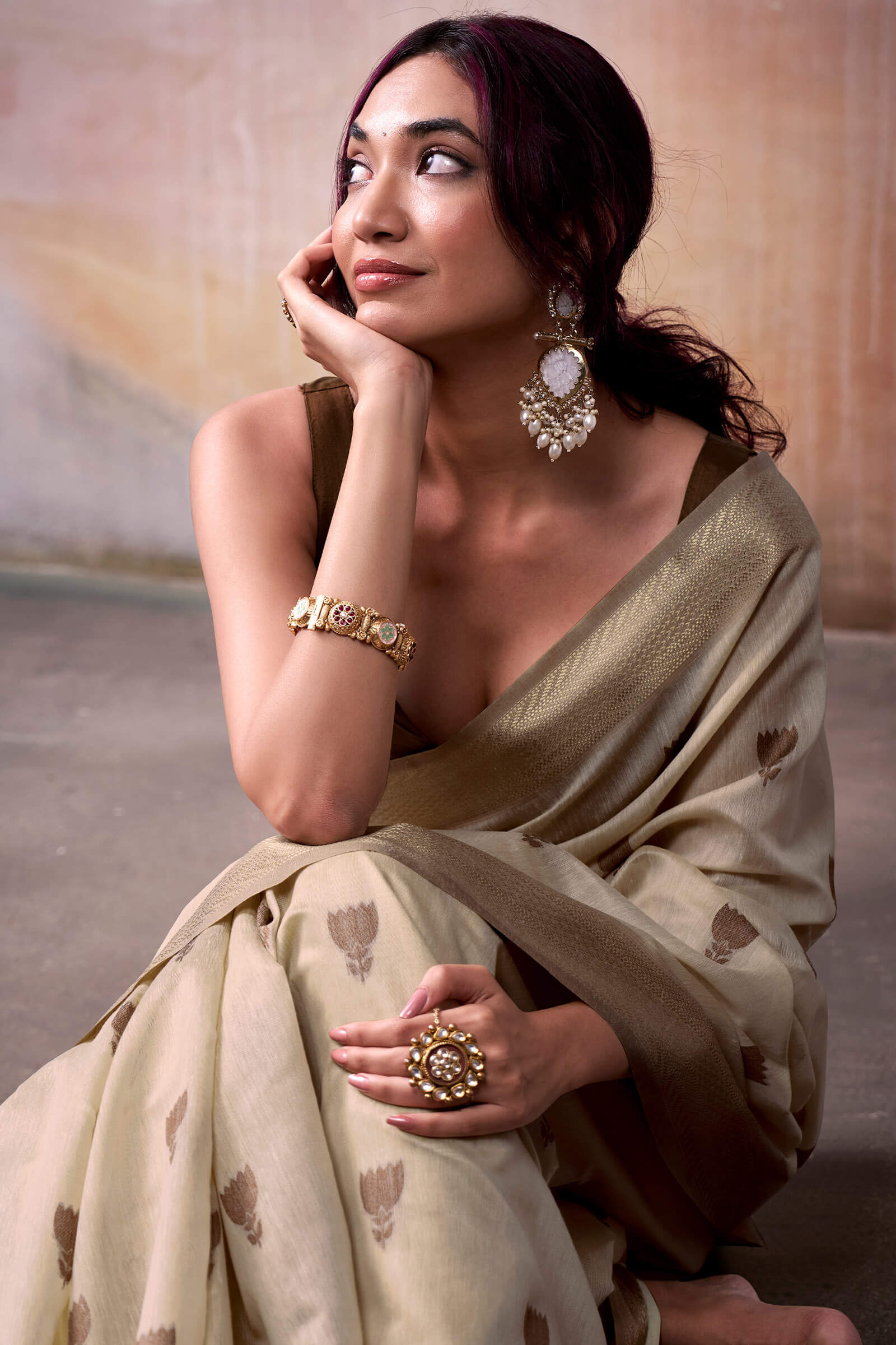 Confounding Beige Cotton Silk Saree With Opulent Blouse Piece