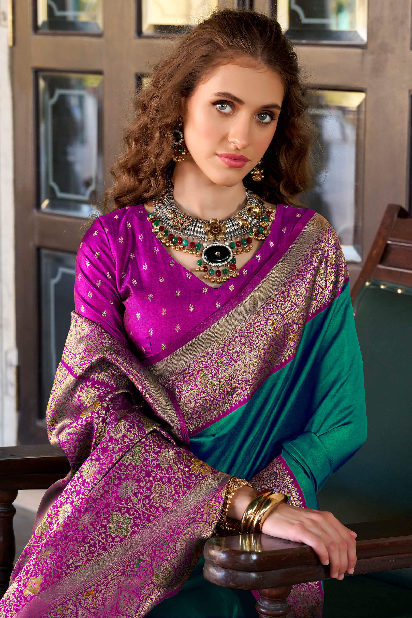 Winsome Rama Soft Banarasi Silk Saree With Chatoyant Blouse Piece