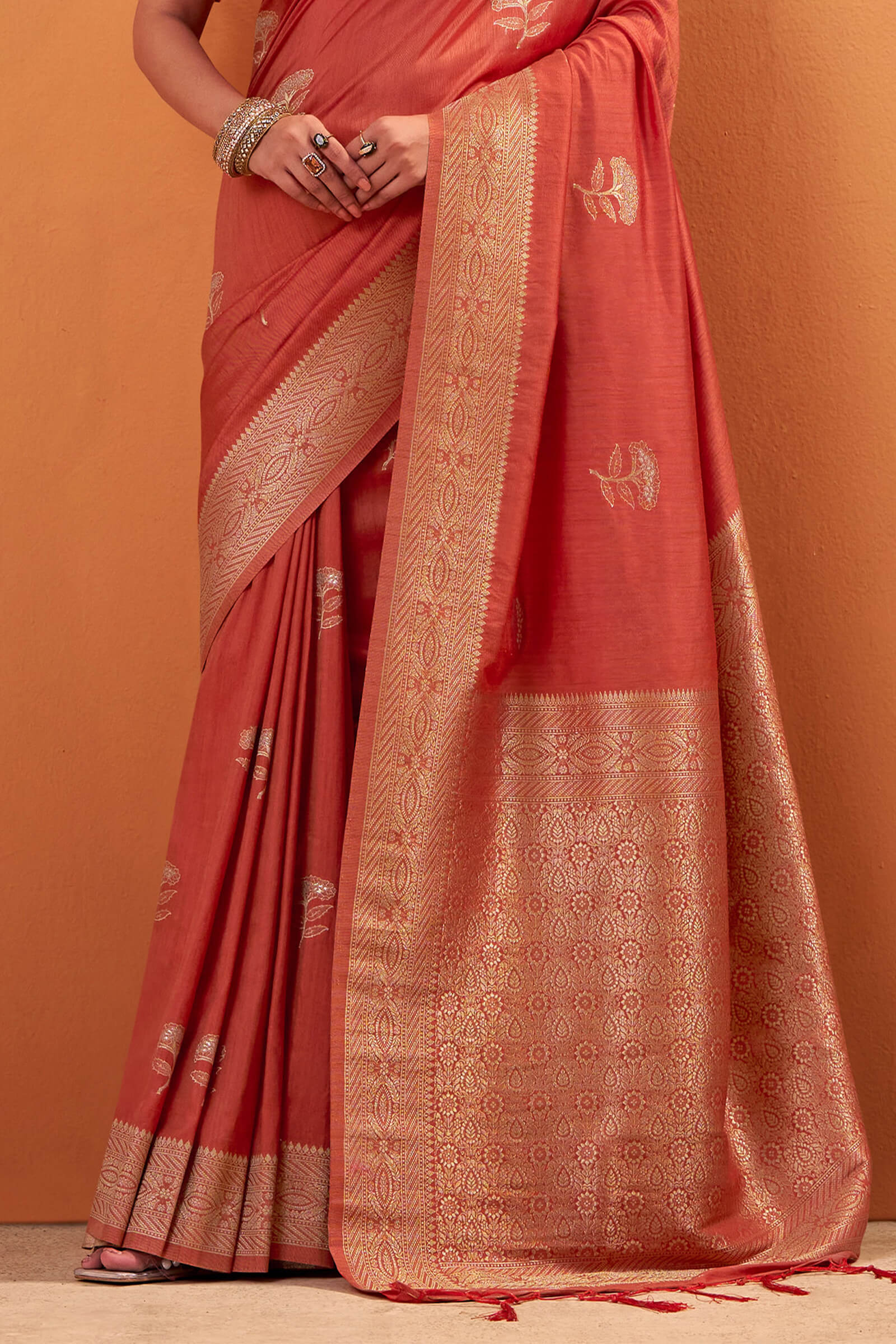 Whimsical Red Banarasi Tussar Silk Saree With Pleasurable Blouse Piece