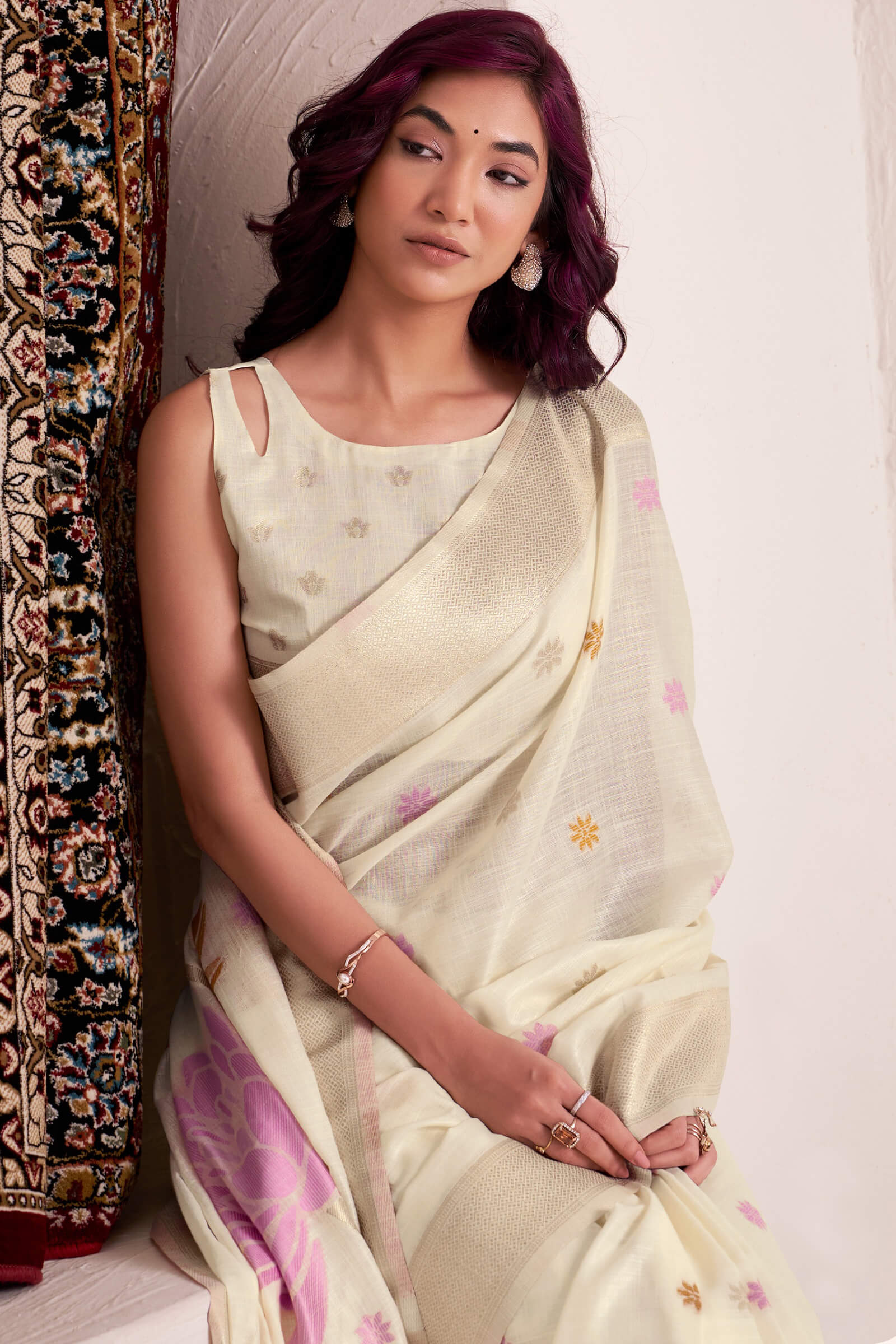 Dalliance Beige Cotton Silk Saree With Blooming Blouse Piece